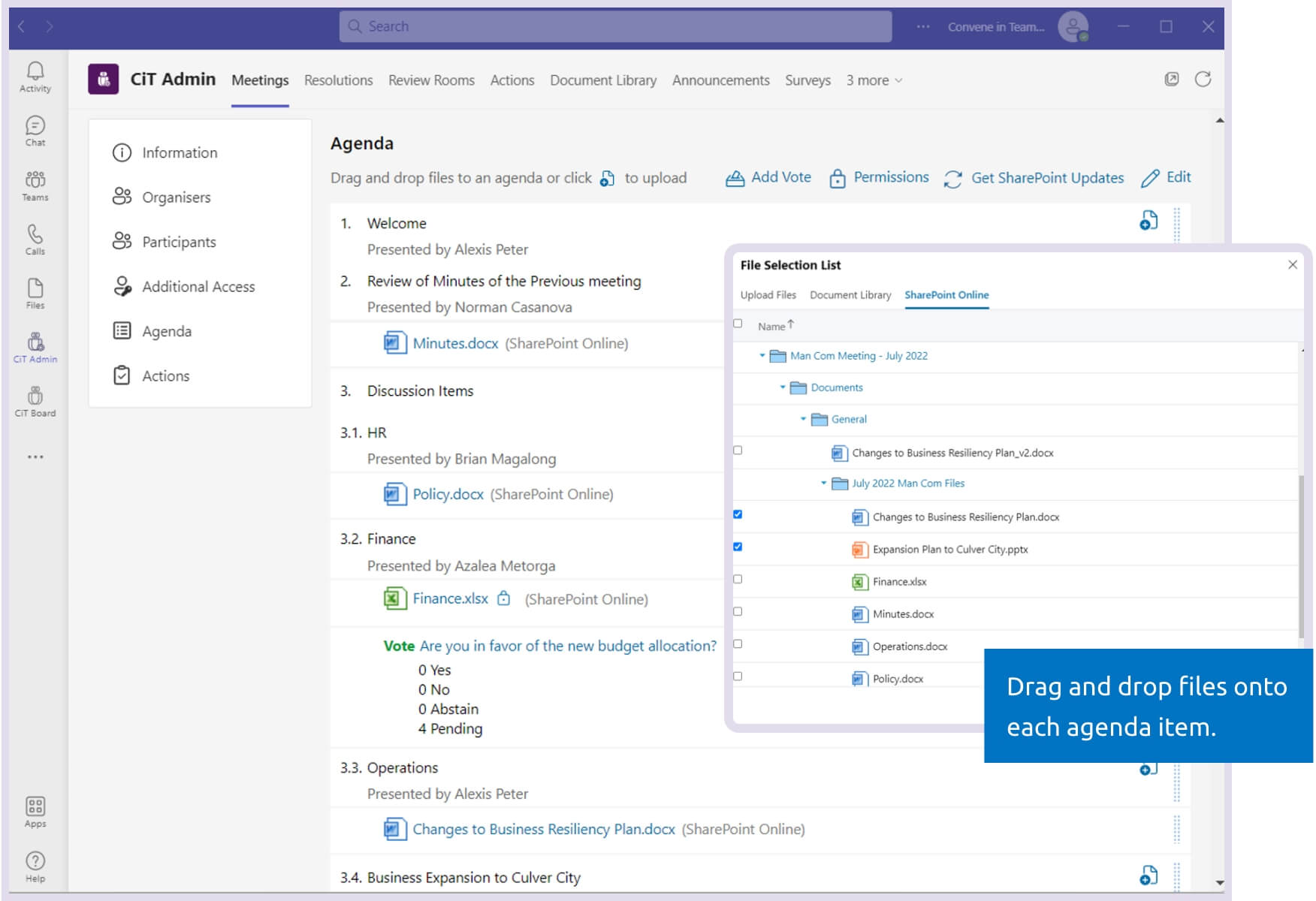 Build Agenda and Import files from Sharepoint
