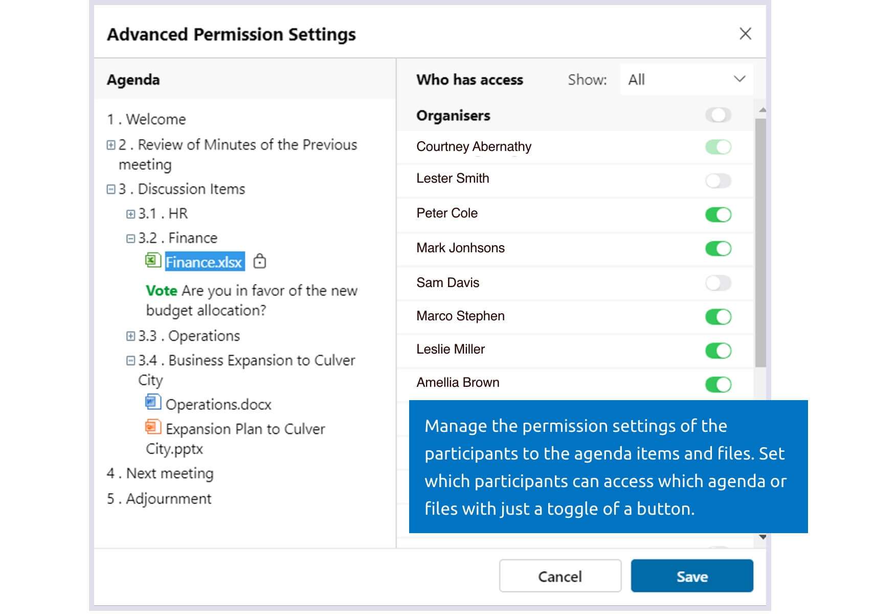 Restrict Access of some participants to meeting files