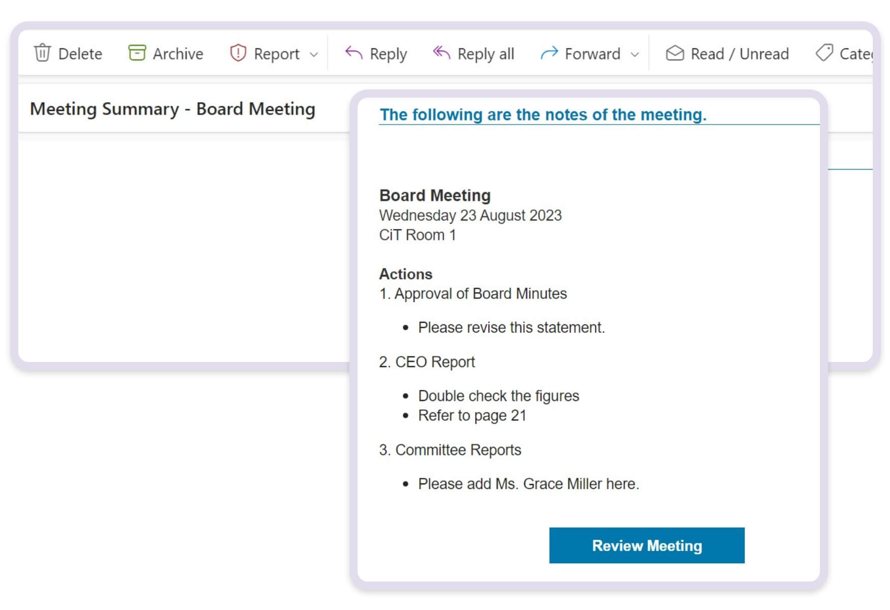 Send meeting summary straight to Outlook
