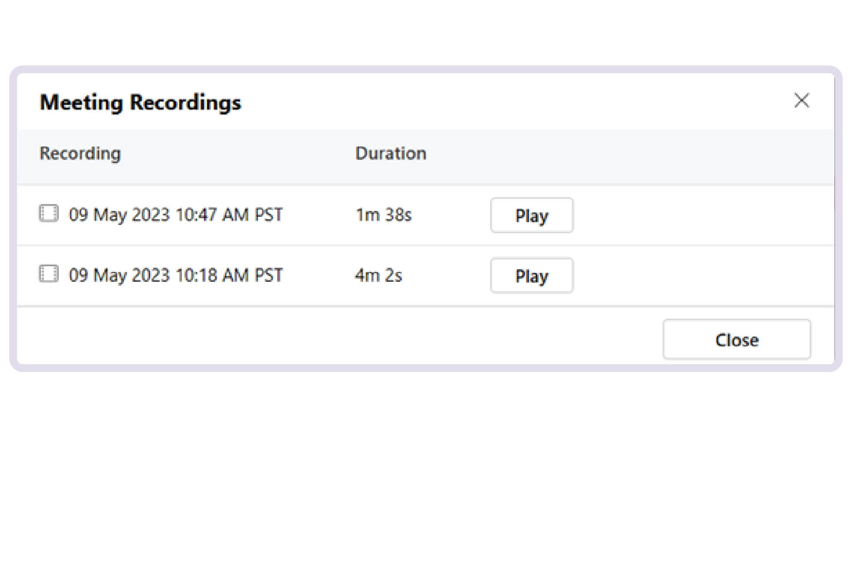Access Teams meeting recordings