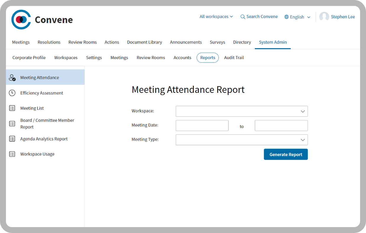 Create Reports on Convene Create Reports on Convene