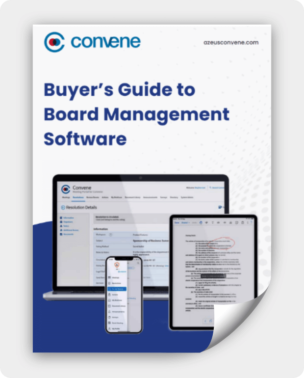 Front page of Convene's brochure about buyers guide to board management software Front page of Convene's brochure about buyers guide to board management software