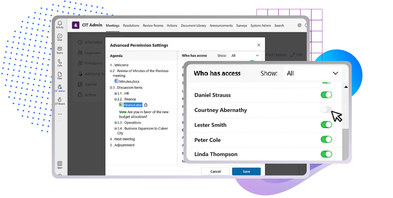 Restrict access of some participants to meeting files Restrict access of some participants to meeting files