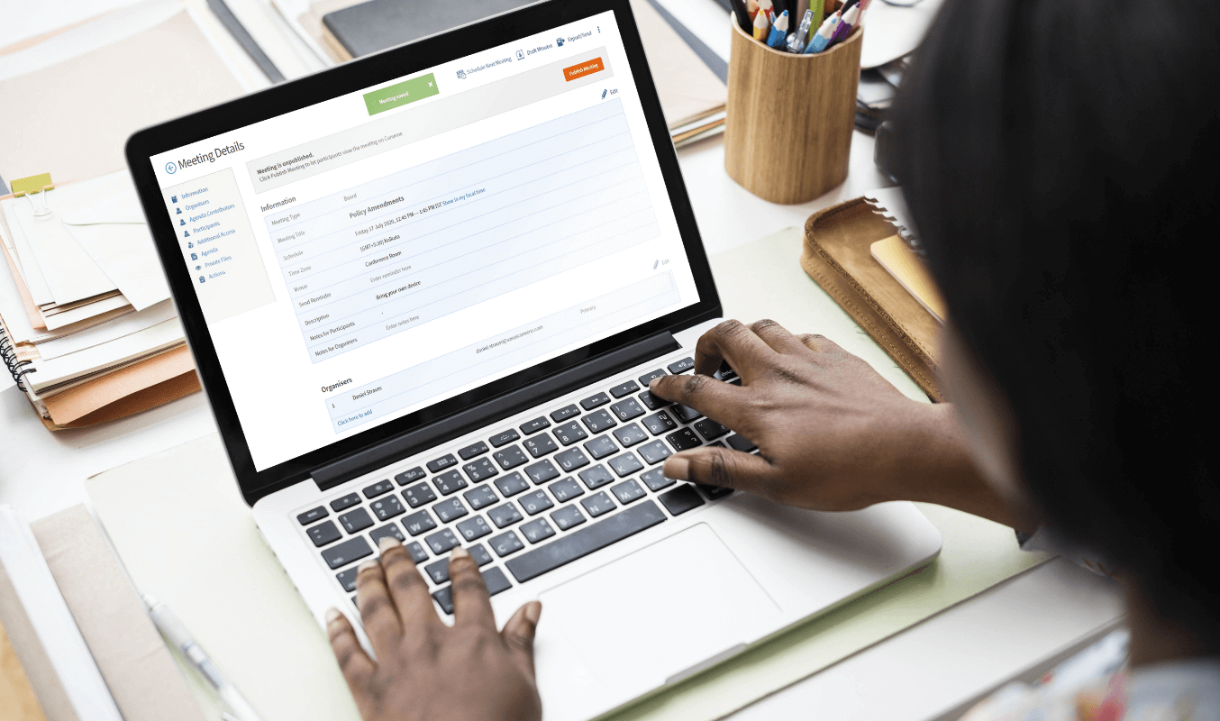 A staff using Convene A staff using Convene