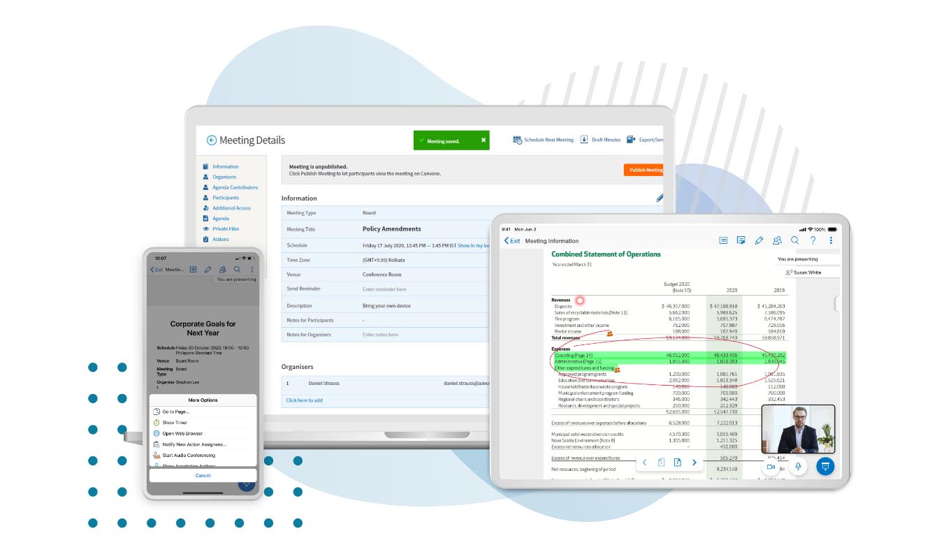 Convene board management software is available across multiple devices for convenient meeting attendance